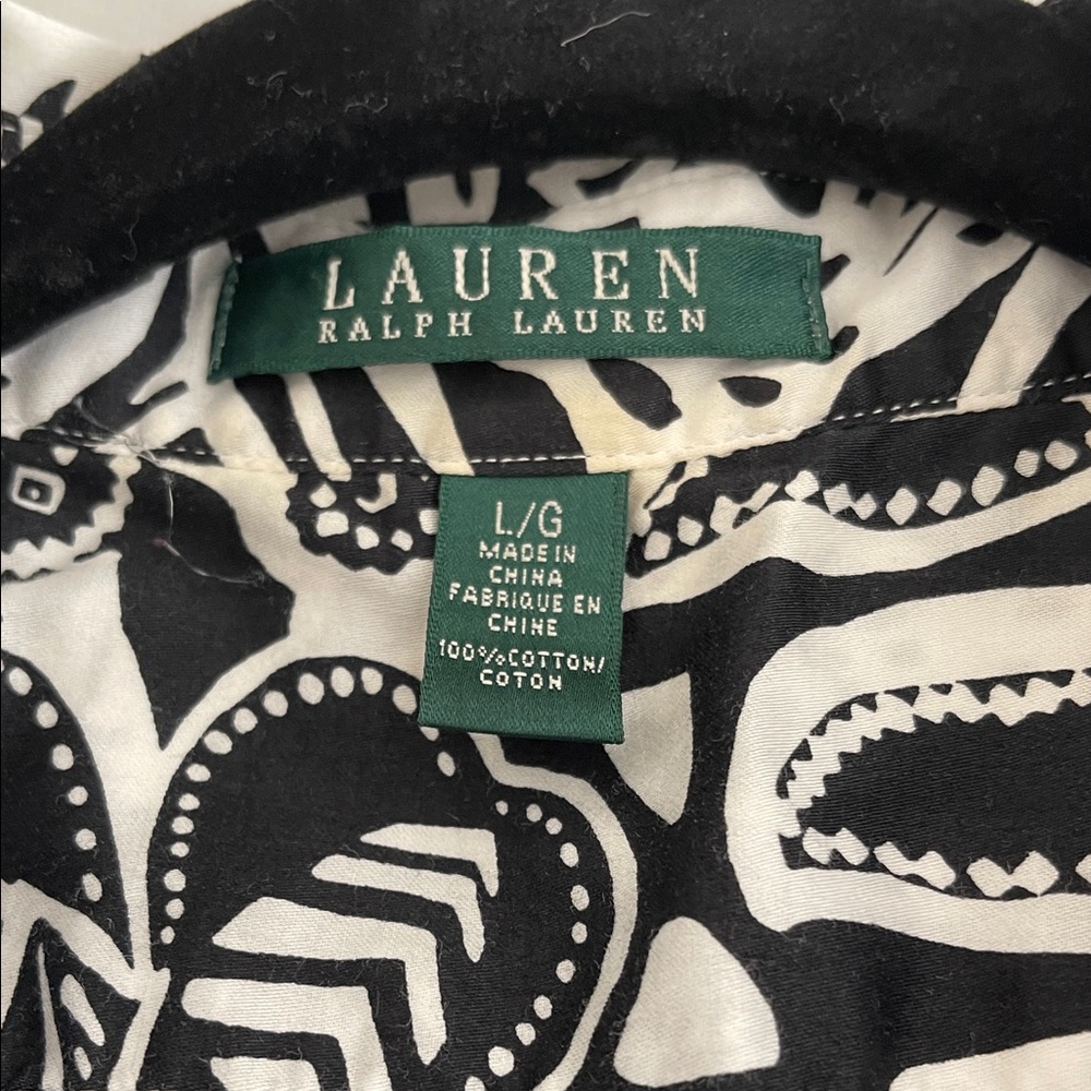Lauren Ralph Lauren Black and White Graphic Cotton Blouse